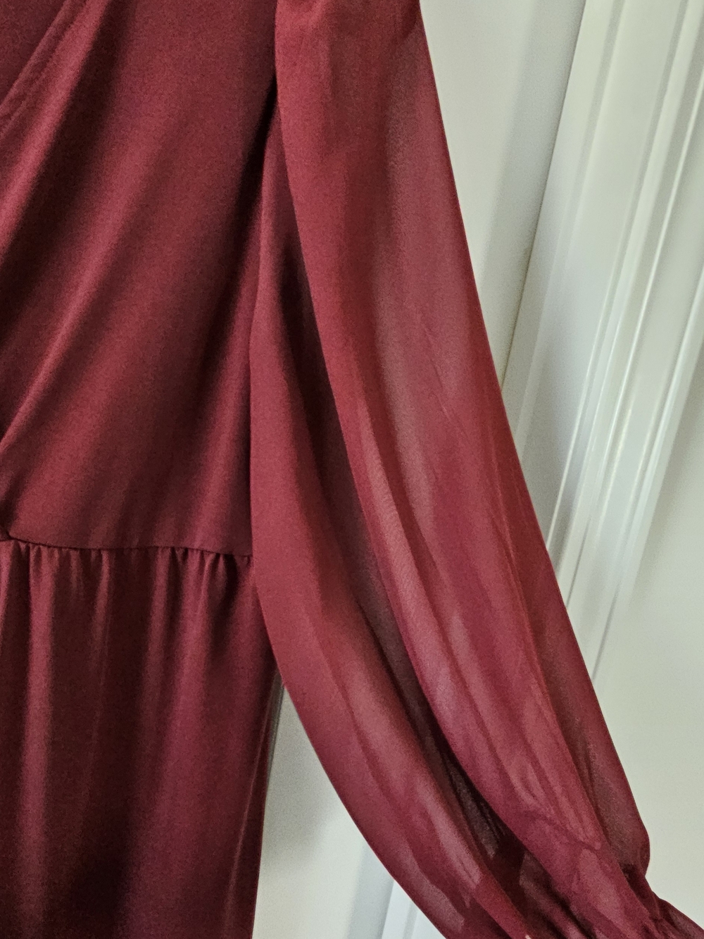 Torrid Women's Burgundy Surplice Long Sleeve Babydoll Blouse - Picture 3 of 5